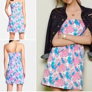 Vineyard Vines White Cap Ocean Life Strapless Shift Dress Size 2